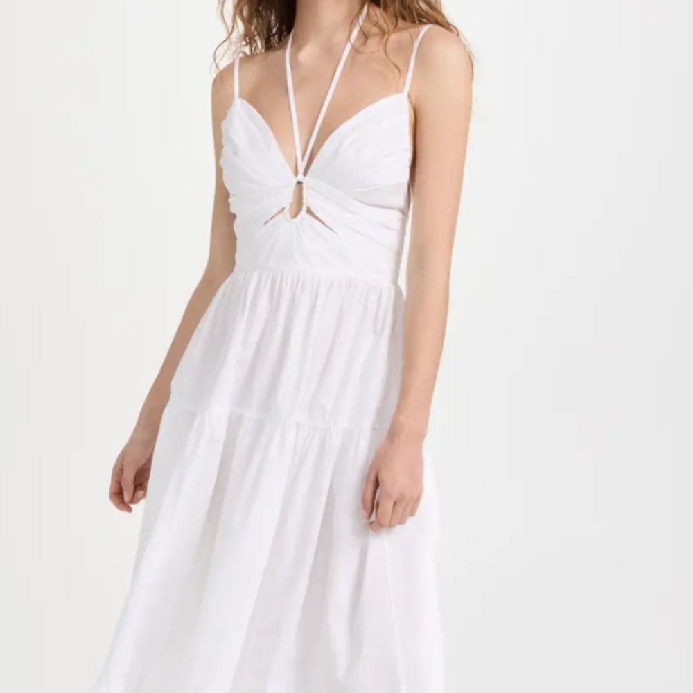 ULLA JOHNSON - Phoebe tiered cutout cotton-poplin midi dress - worn once